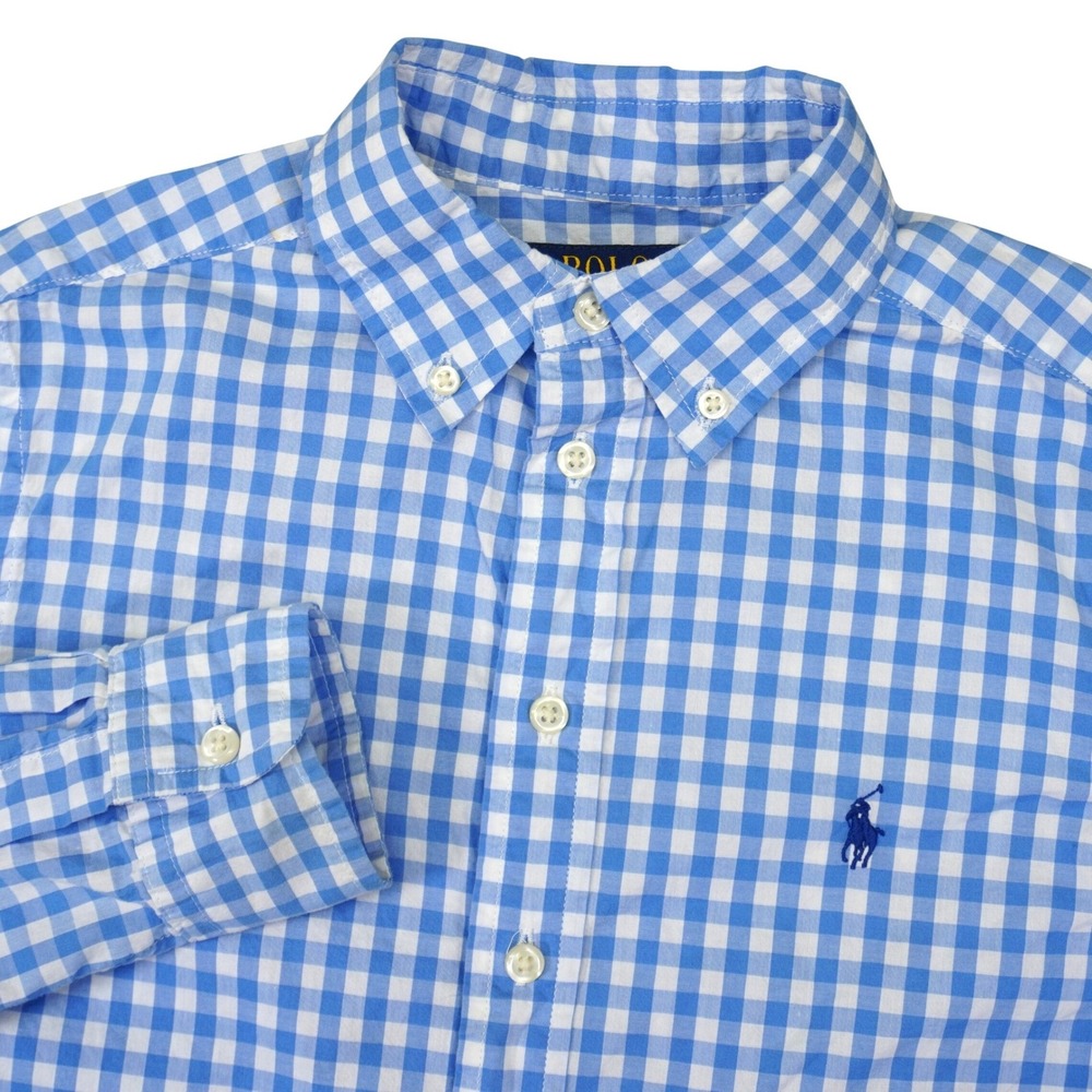 Polo Ralph Lauren Button Down Shirt Men M Blue Gingham Long Sleeve Natural Pony